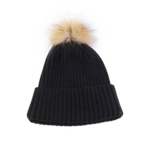 100% acrylic winter knitted beanie hat with top ball